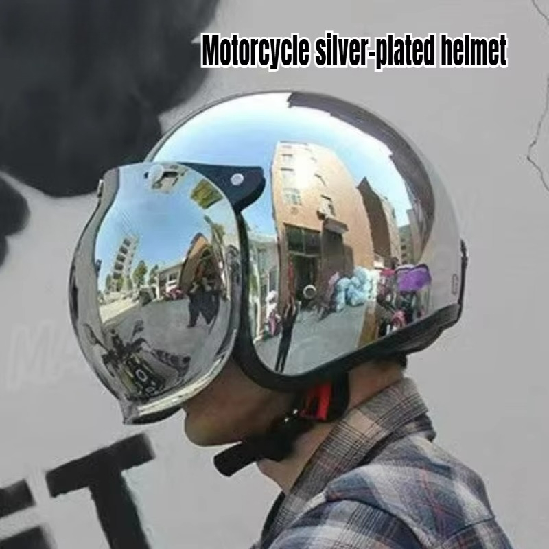 Vintage Open Face Retro Helmet - خوذة دراجة نارية فضية مفتوحة الوجه