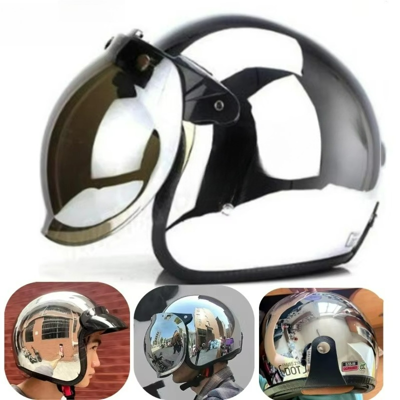 خوذة دراجة نارية فضية مفتوحة ا - مراجعة Vintage Open Face Retro Helmet وسعره