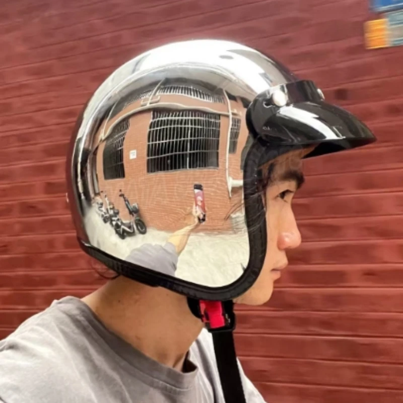 خوذة دراجة نارية فضية مفتوحة ا - مراجعة Vintage Open Face Retro Helmet وسعره